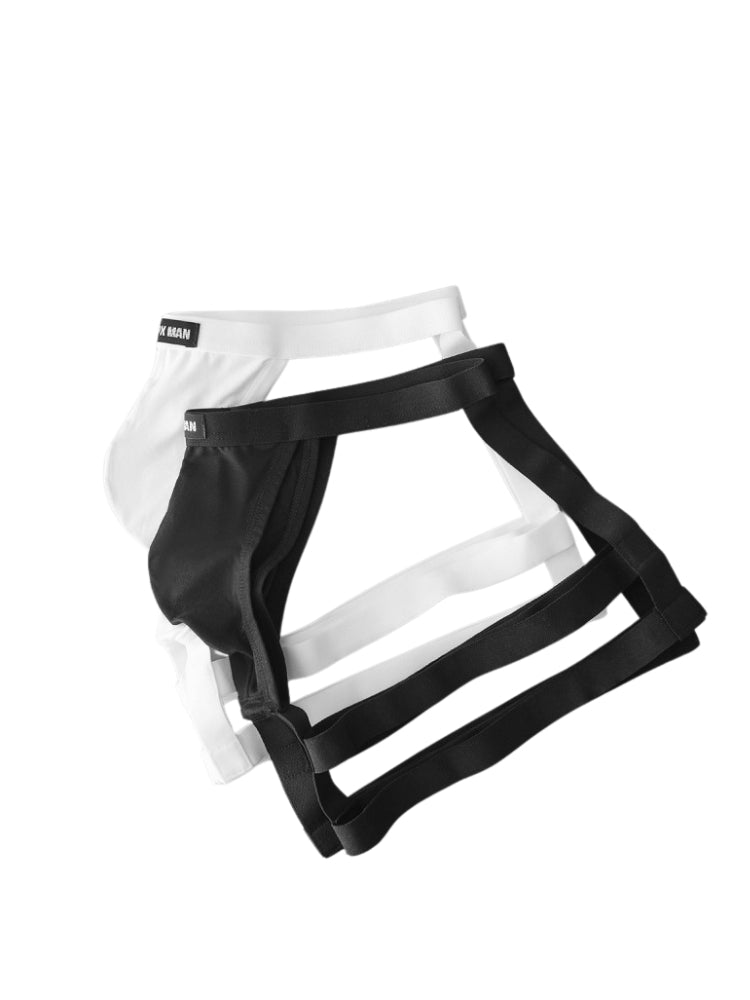 2 Pack Men's Low-Rise Sexy Thong with U-Pouch and Fixed Thigh Straps