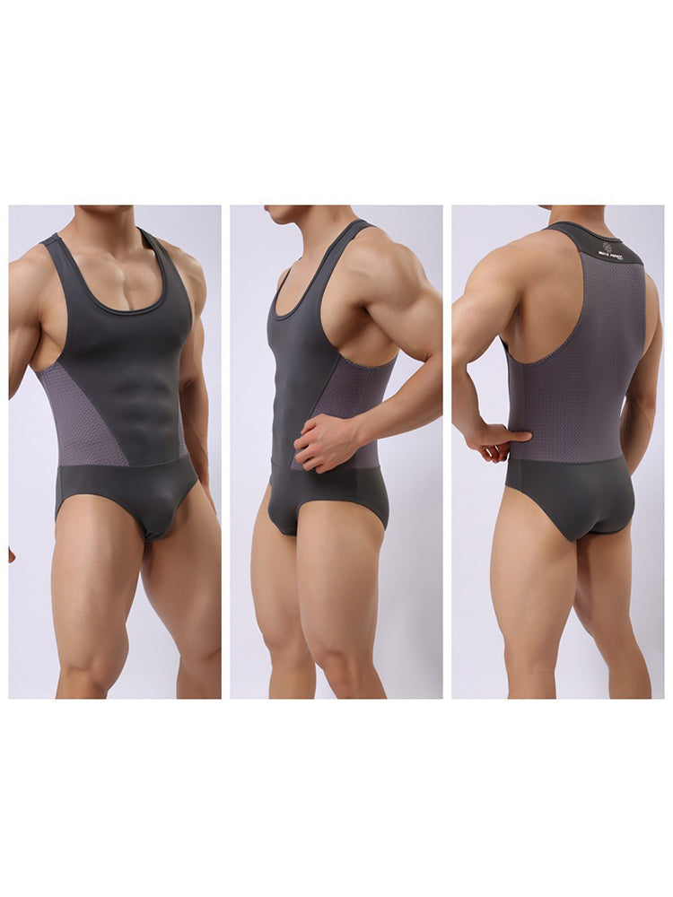 Mens Sexy Sheer Mesh Wrestling Bodysuit