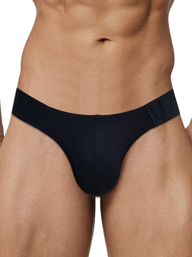 2 Pack Men's Low-Rise High-Cut Ribbed Cotton Bikini