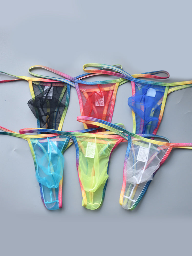 3-pack Men's Sexy Rainbow Transparent Convex Pouch Breathable Thong