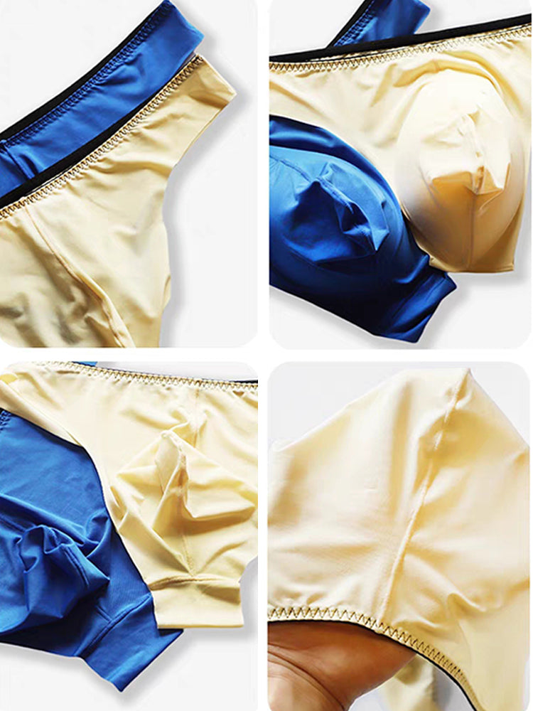 4 Pack Men's Seamless Ice Silk Sports Sexy Solid Color Thong & Strings