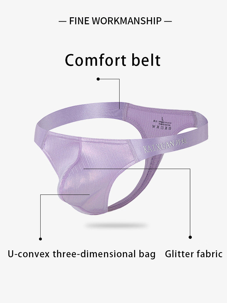 3 Pack Men's Low Waist Transparent Sexy Large Pouch Ice Silk Thong