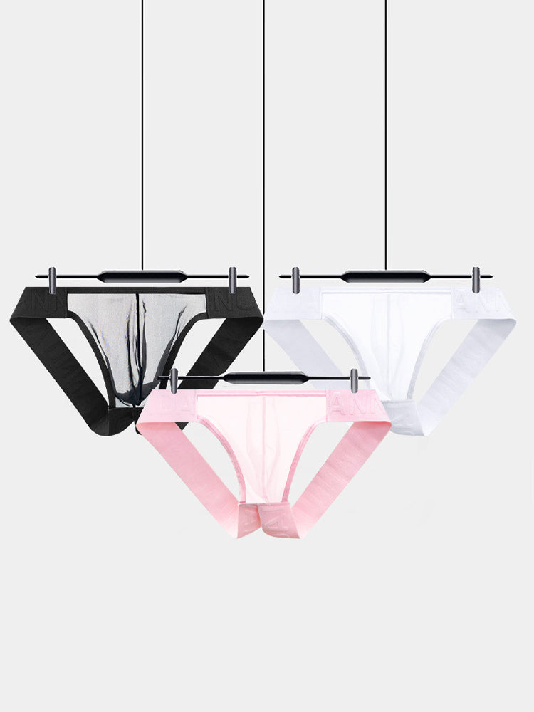 2 Pack Men's Sheer No-Waistband Jockstrap with Textured Pattern