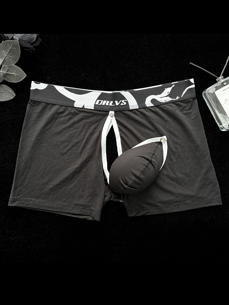 Men's Detachable Pouch Easy-Access Open Fly Modal Split-Crotch Boxers Briefs