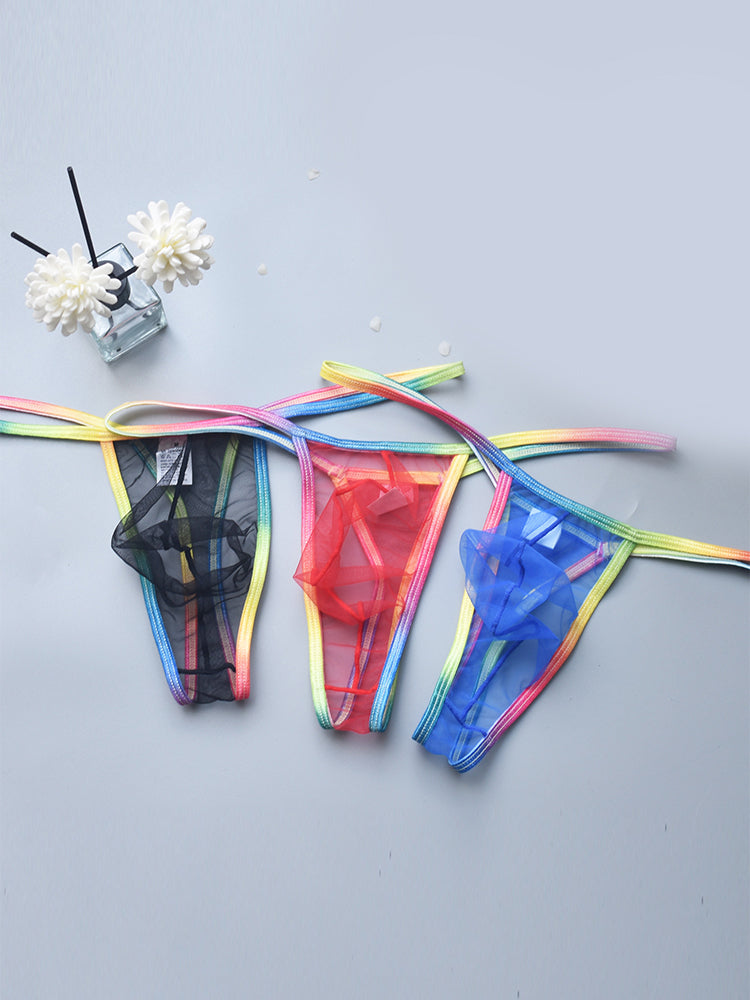 3-pack Men's Sexy Rainbow Transparent Convex Pouch Breathable Thong