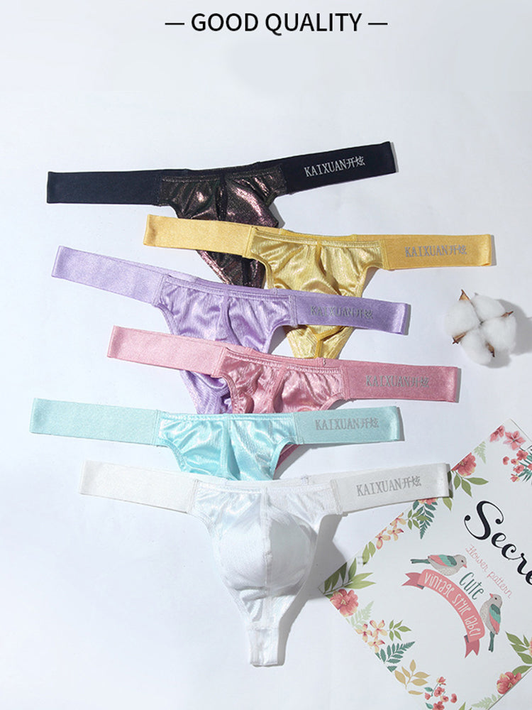 3 Pack Men's Low Waist Transparent Sexy Large Pouch Ice Silk Thong