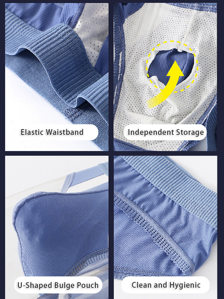 3 Pack Men's Low-Rise Ice Silk High-Stretch U-Convex Large Pouch Briefs