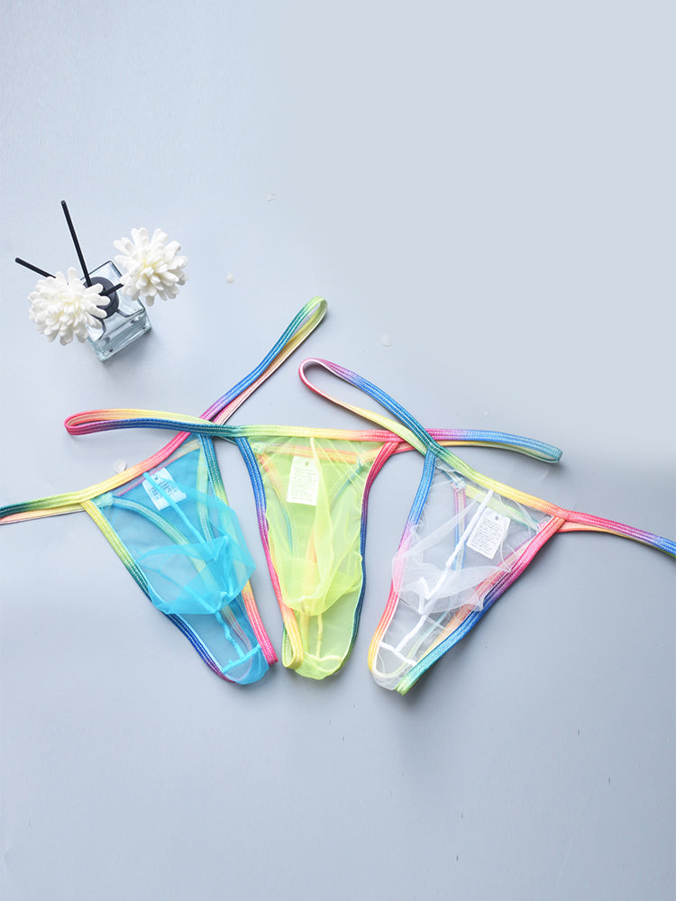 3-pack Men's Sexy Rainbow Transparent Convex Pouch Breathable Thong