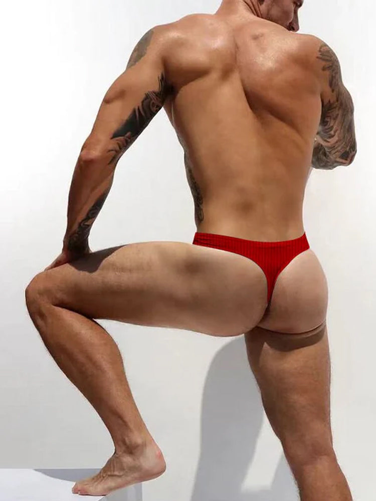 2-pack Men's Ribbed Low-rise Solid Color Thong