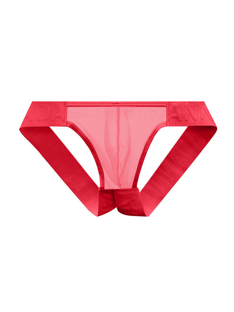 2 Pack Men's Sheer No-Waistband Jockstrap with Textured Pattern