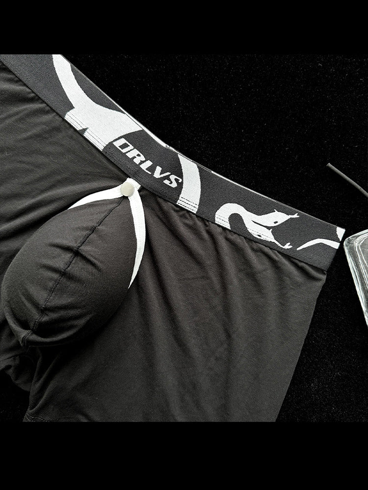 Men's Detachable Pouch Easy-Access Open Fly Modal Split-Crotch Boxers Briefs