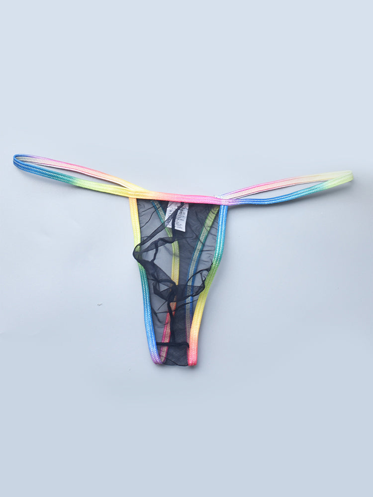 3-pack Men's Sexy Rainbow Transparent Convex Pouch Breathable Thong