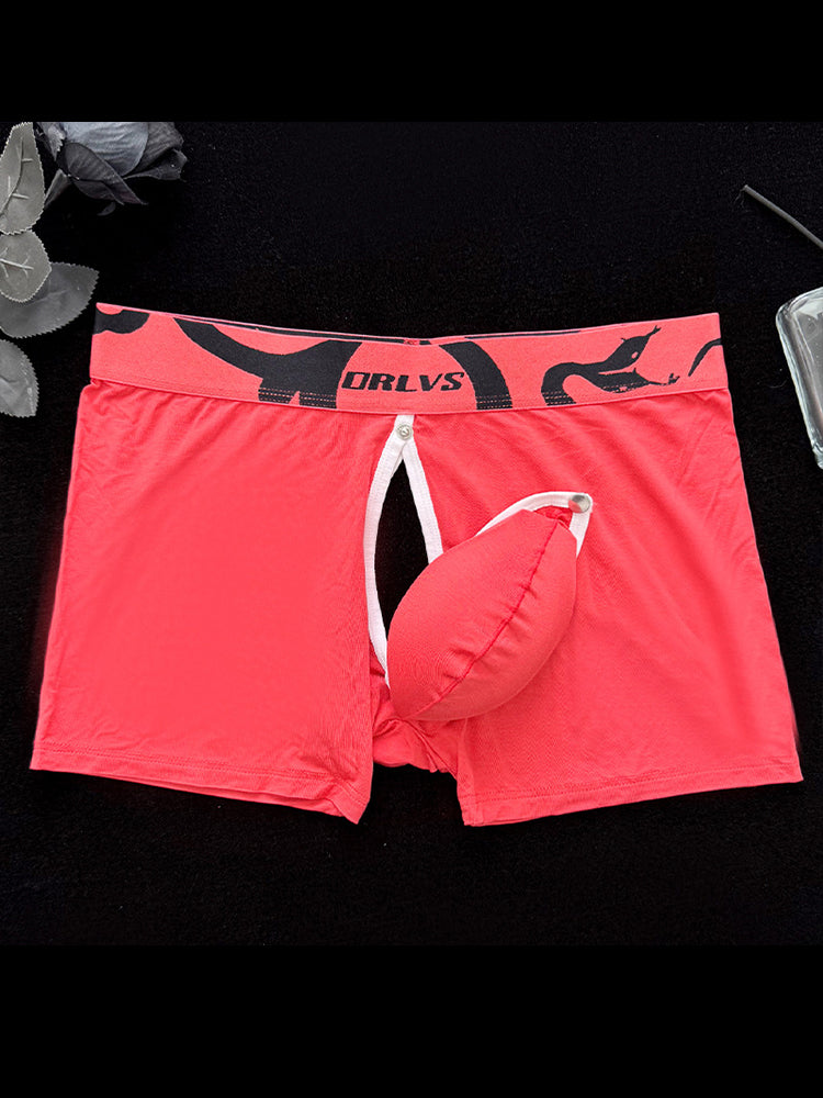 Men's Detachable Pouch Easy-Access Open Fly Modal Split-Crotch Boxers Briefs