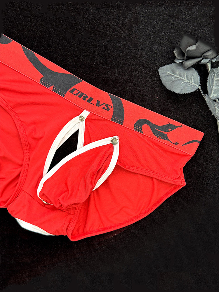 2 Pack Men's Detachable Pouch Open-Crotch Breathable Modal Soft Briefs