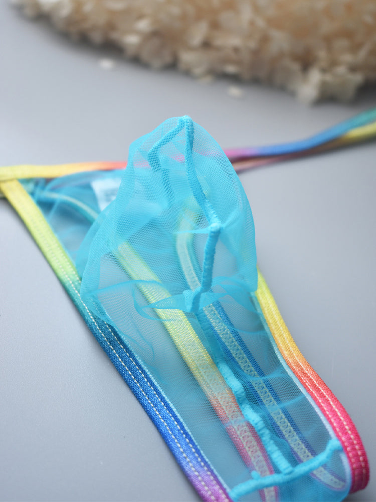 3-pack Men's Sexy Rainbow Transparent Convex Pouch Breathable Thong
