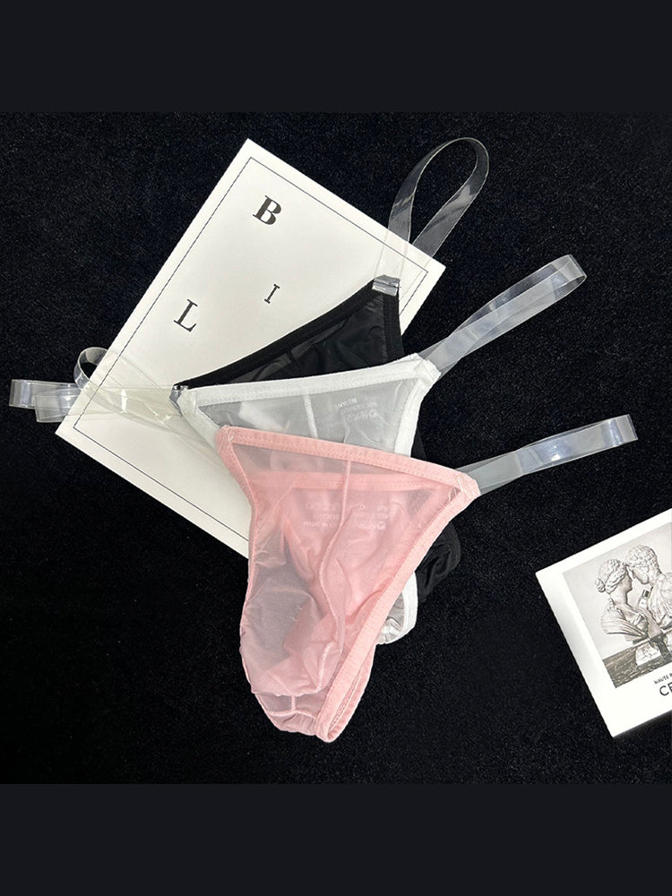 2 Pack Men's Sexy Seamless Semi-Transparent Thong & Strings