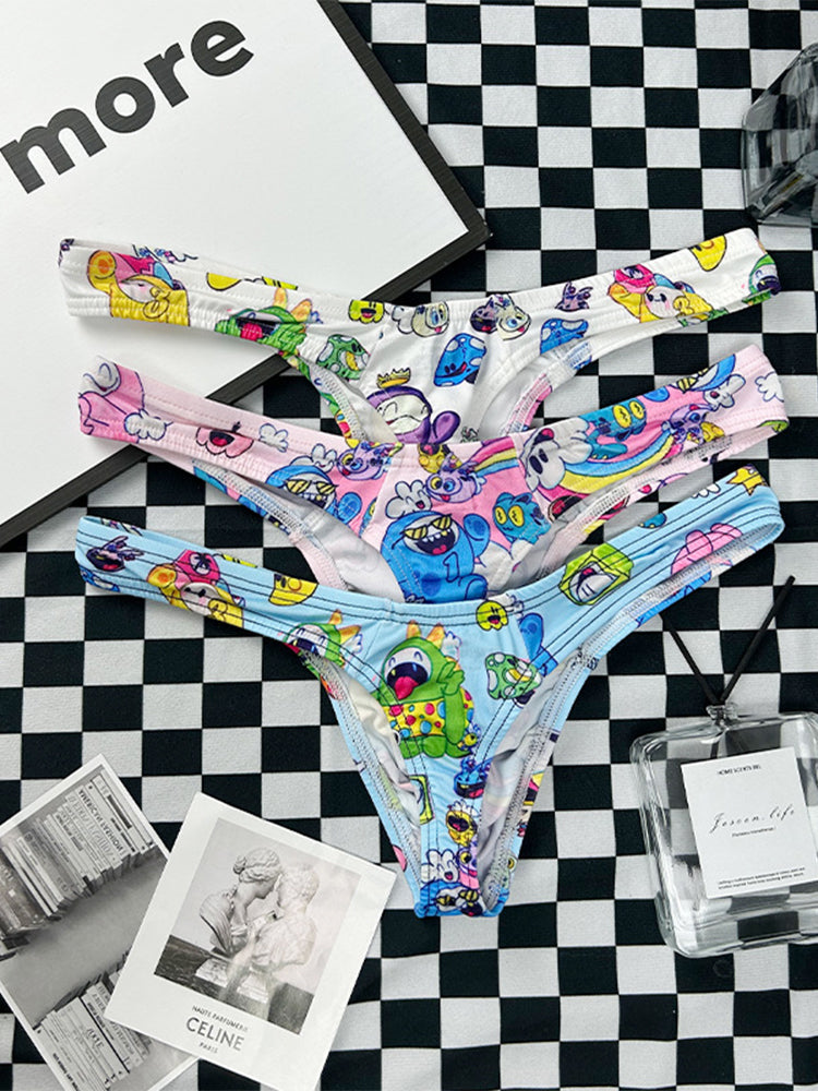 2 Pack Men's Low-Rise Sexy Print Thong