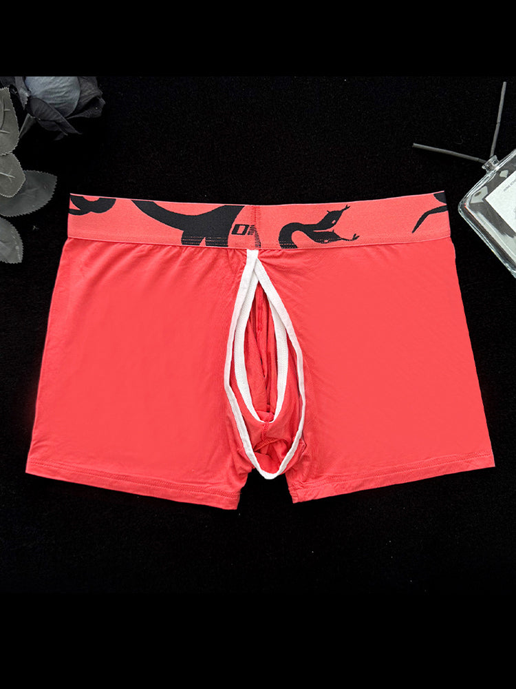 Men's Detachable Pouch Easy-Access Open Fly Modal Split-Crotch Boxers Briefs