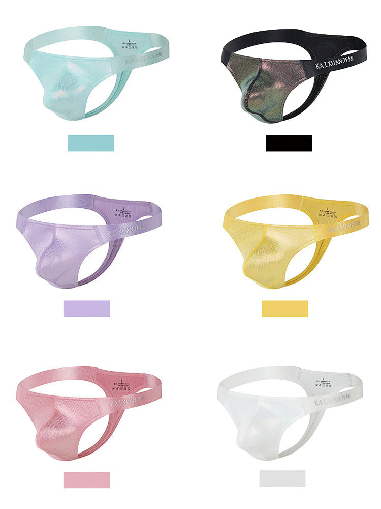 3 Pack Men's Low Waist Transparent Sexy Large Pouch Ice Silk Thong