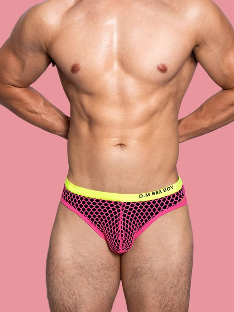 3 Pack Men's Low-Waist Sexy Big Mesh Breathable Transparent Sports Briefs