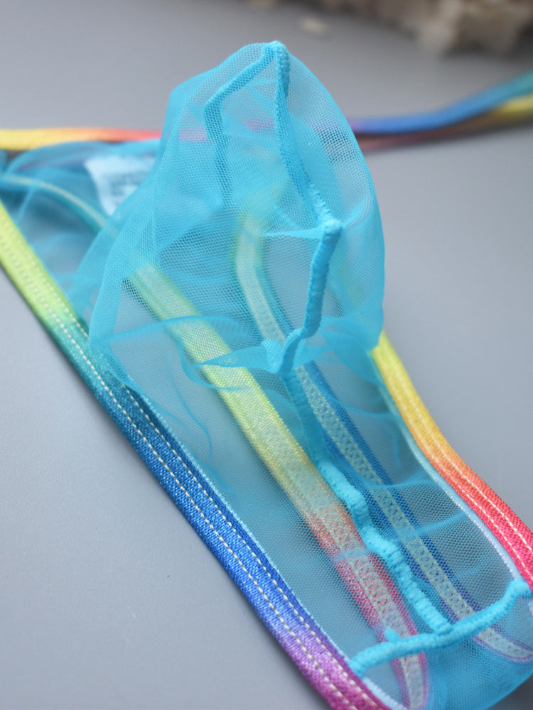 3-pack Men's Sexy Rainbow Transparent Convex Pouch Breathable Thong