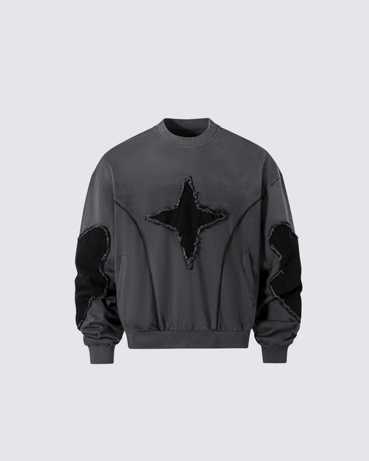 Distressed Star Patchwork Oversized Sweatshirt