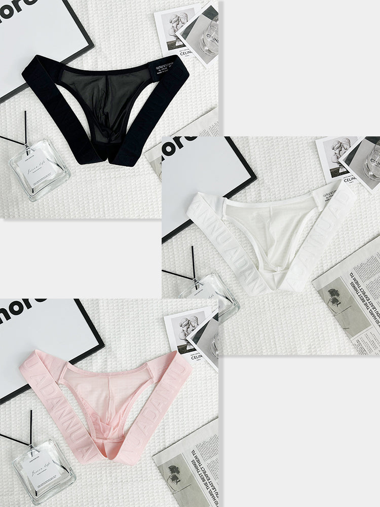 2 Pack Men's Sheer No-Waistband Jockstrap with Textured Pattern