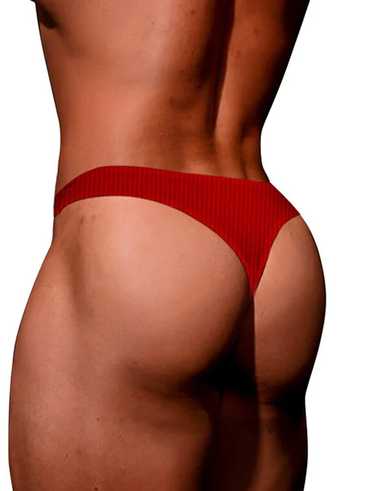 2-pack Men's Ribbed Low-rise Solid Color Thong