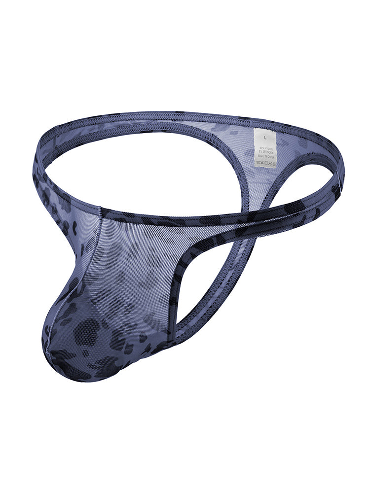 4 Pack Leopard Print See-through Mesh Thongs