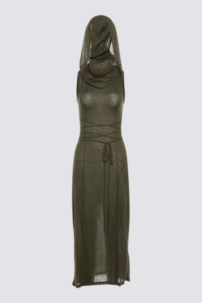 Twin Mark Sleeveless Hooded Split Maxi Dress