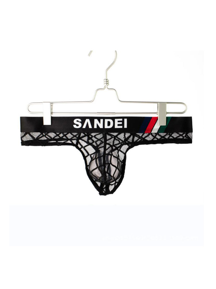 3 Pack Men's Low-Rise Lace Sexy Mesh Briefs And Thongs