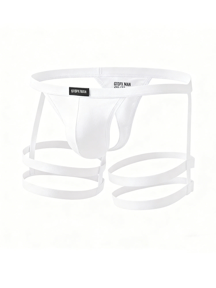 2 Pack Men's Low-Rise Sexy Thong with U-Pouch and Fixed Thigh Straps