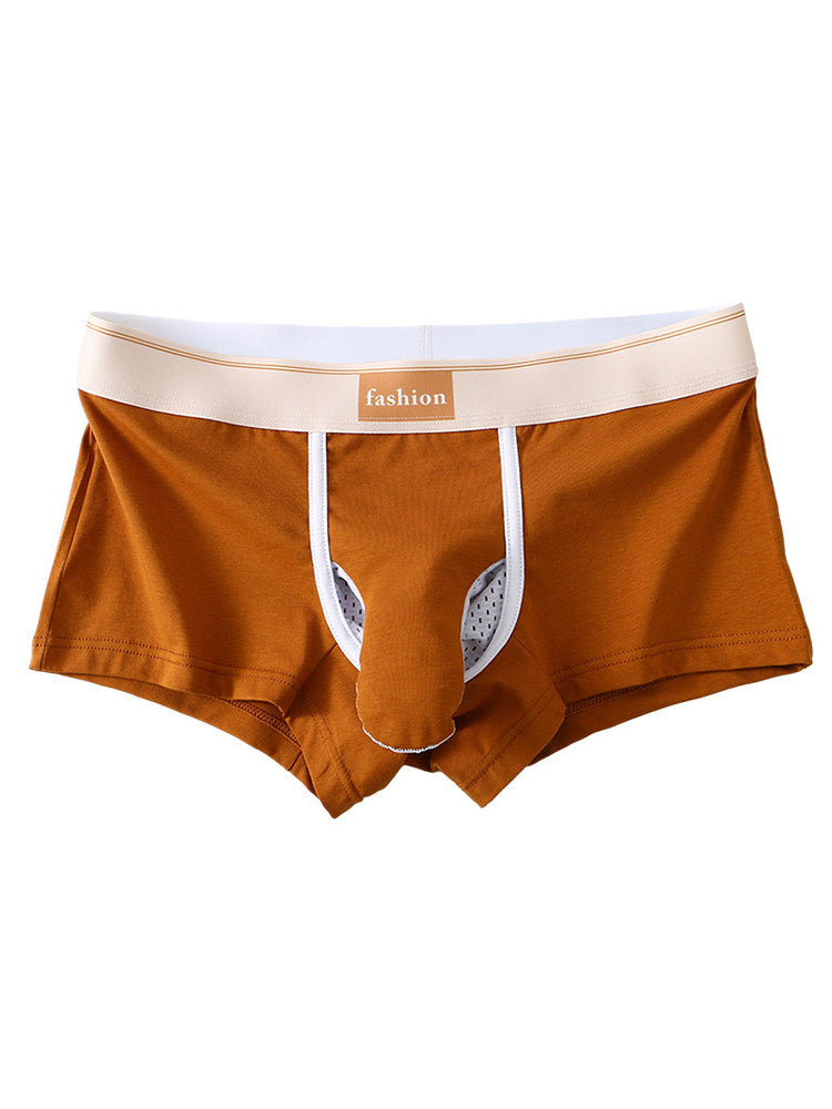 3 Pack Men's Elephant Trunk Separate Cotton Sexy Mid-Rise Solid Color Trunks
