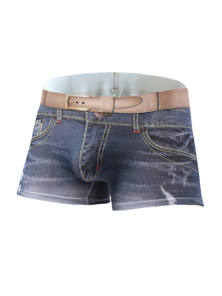 2 Pack Men's Denim Printed Cotton Boxer Briefs