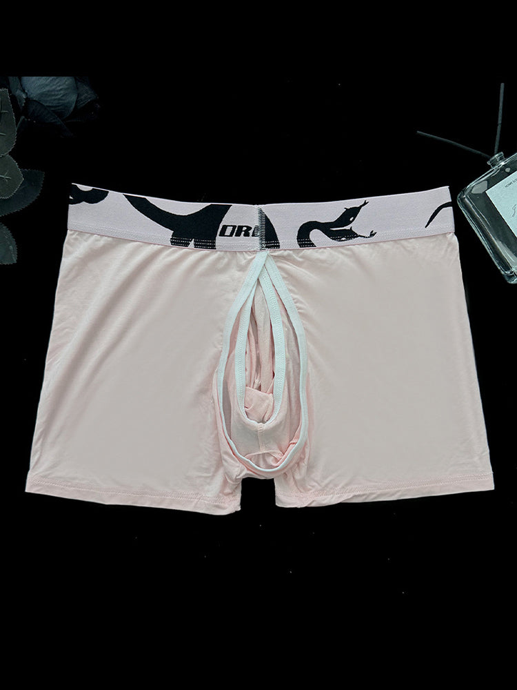 Men's Detachable Pouch Easy-Access Open Fly Modal Split-Crotch Boxers Briefs