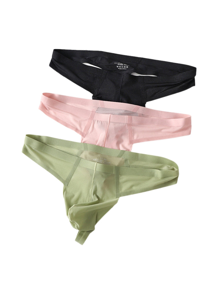 3 Pack Men's Solid Color Seamless Comfort Quick-Dry Breathable Thongs