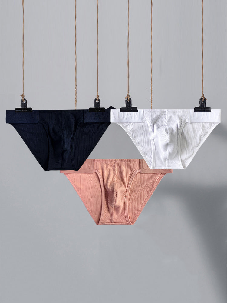 2 Pack Men's Low-Rise High-Cut Ribbed Cotton Bikini