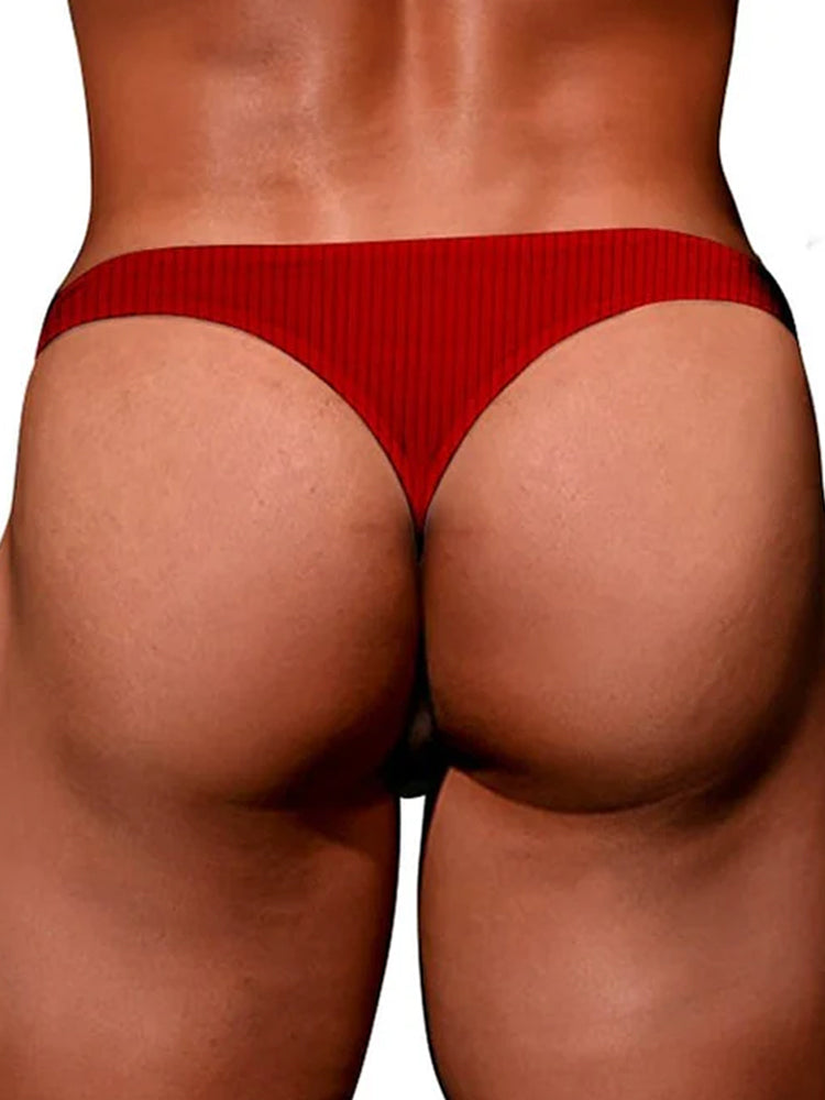 2-pack Men's Ribbed Low-rise Solid Color Thong