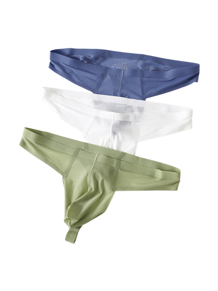 3 Pack Men's Solid Color Seamless Comfort Quick-Dry Breathable Thongs