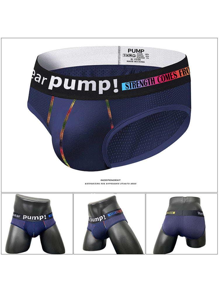 Men's Mesh Briefs With Colorful Spliced Lines