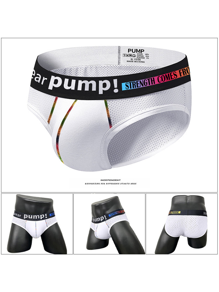 Men's Mesh Briefs With Colorful Spliced Lines