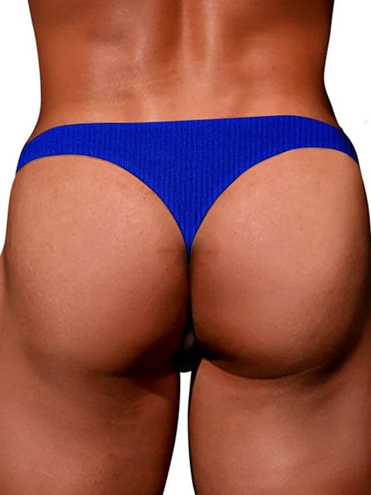 2-pack Men's Ribbed Low-rise Solid Color Thong