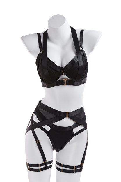 Strapped Bra, Briefs, Leg Rings Rave Lingerie Set