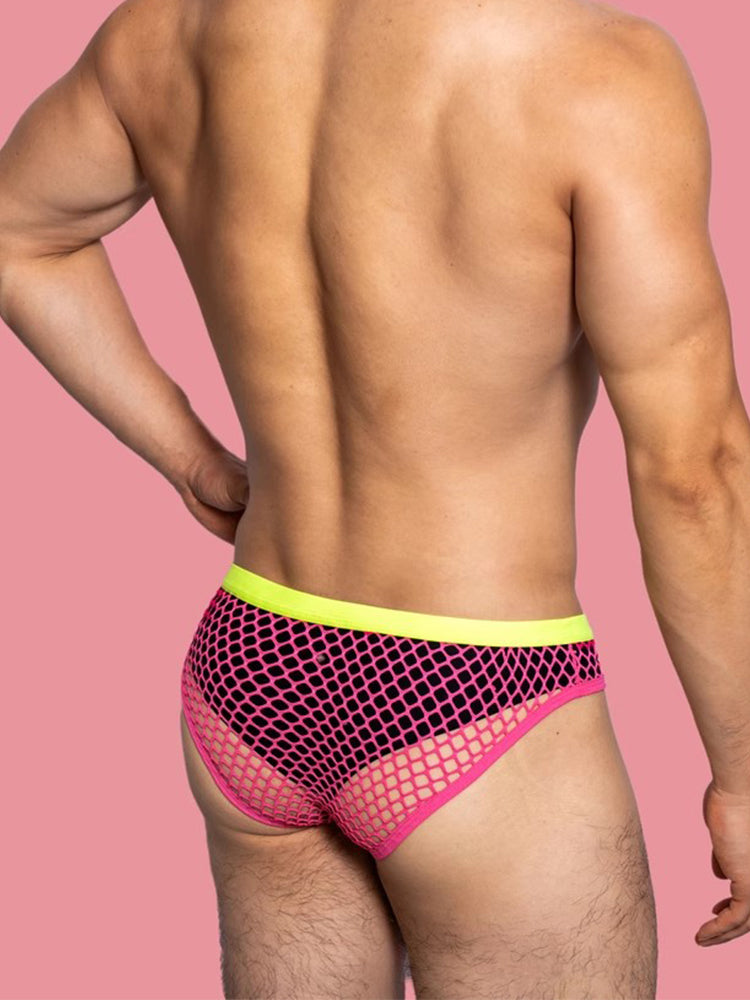 3 Pack Men's Low-Waist Sexy Big Mesh Breathable Transparent Sports Briefs