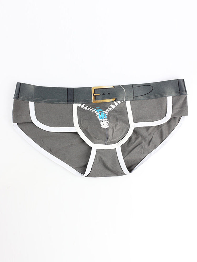 Zipper Belt Printed Cotton Pouch Briefs