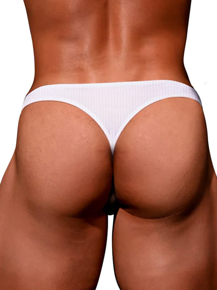 2-pack Men's Ribbed Low-rise Solid Color Thong