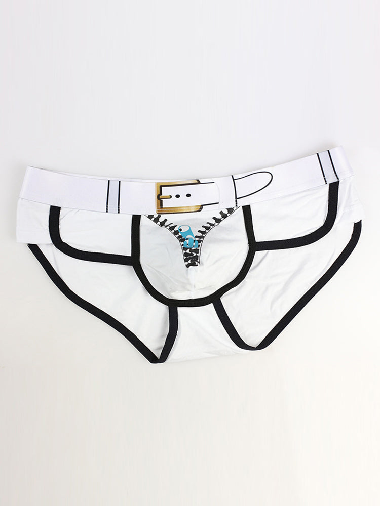 Zipper Belt Printed Cotton Pouch Briefs