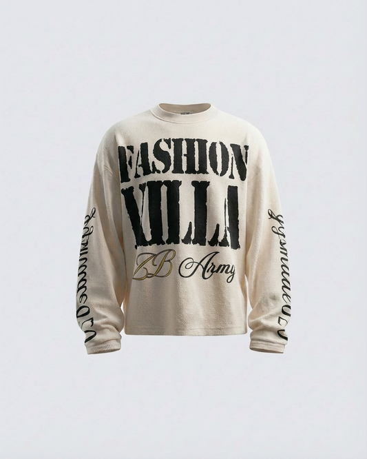 American Vintage Letter Print Waffle Long Sleeve T-Shirt