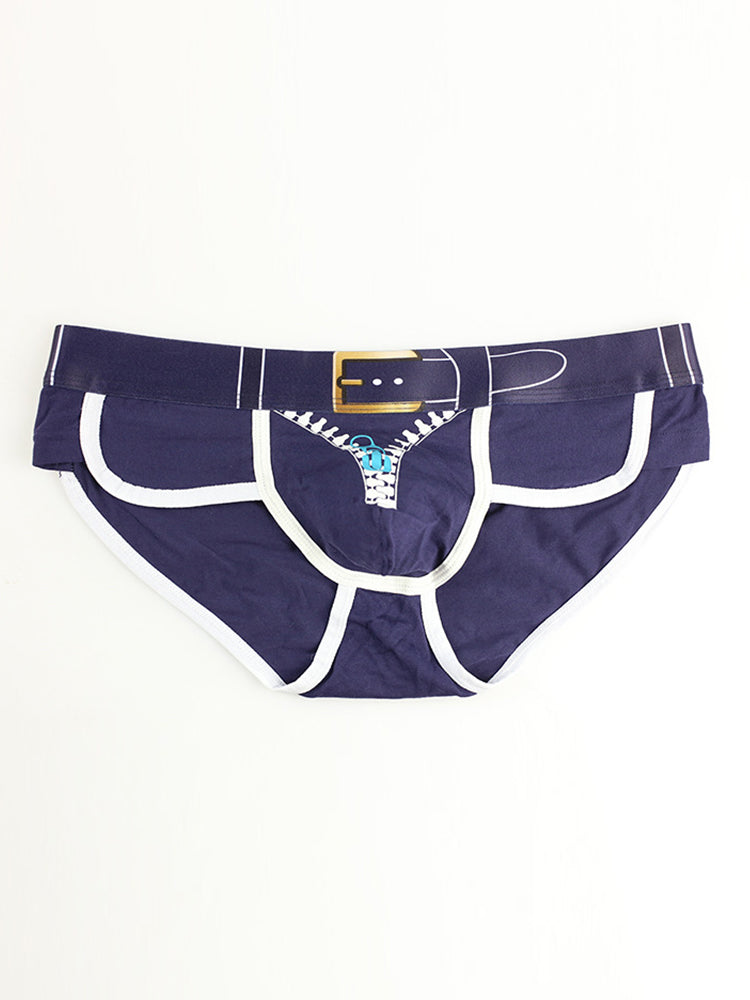 Zipper Belt Printed Cotton Pouch Briefs