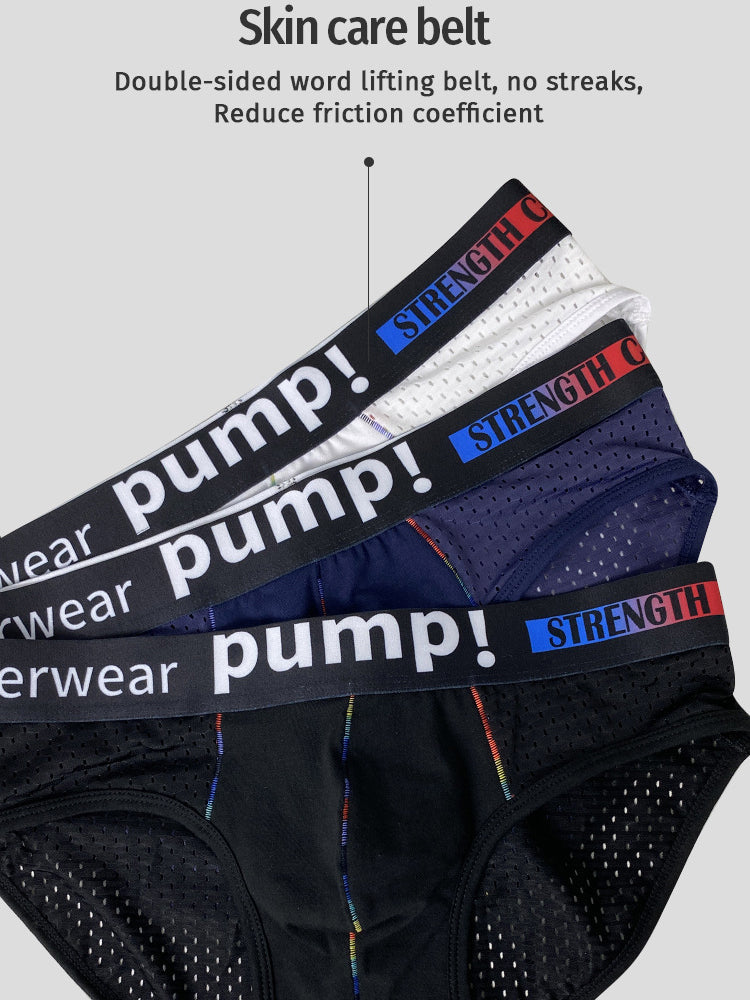 Men's Mesh Briefs With Colorful Spliced Lines